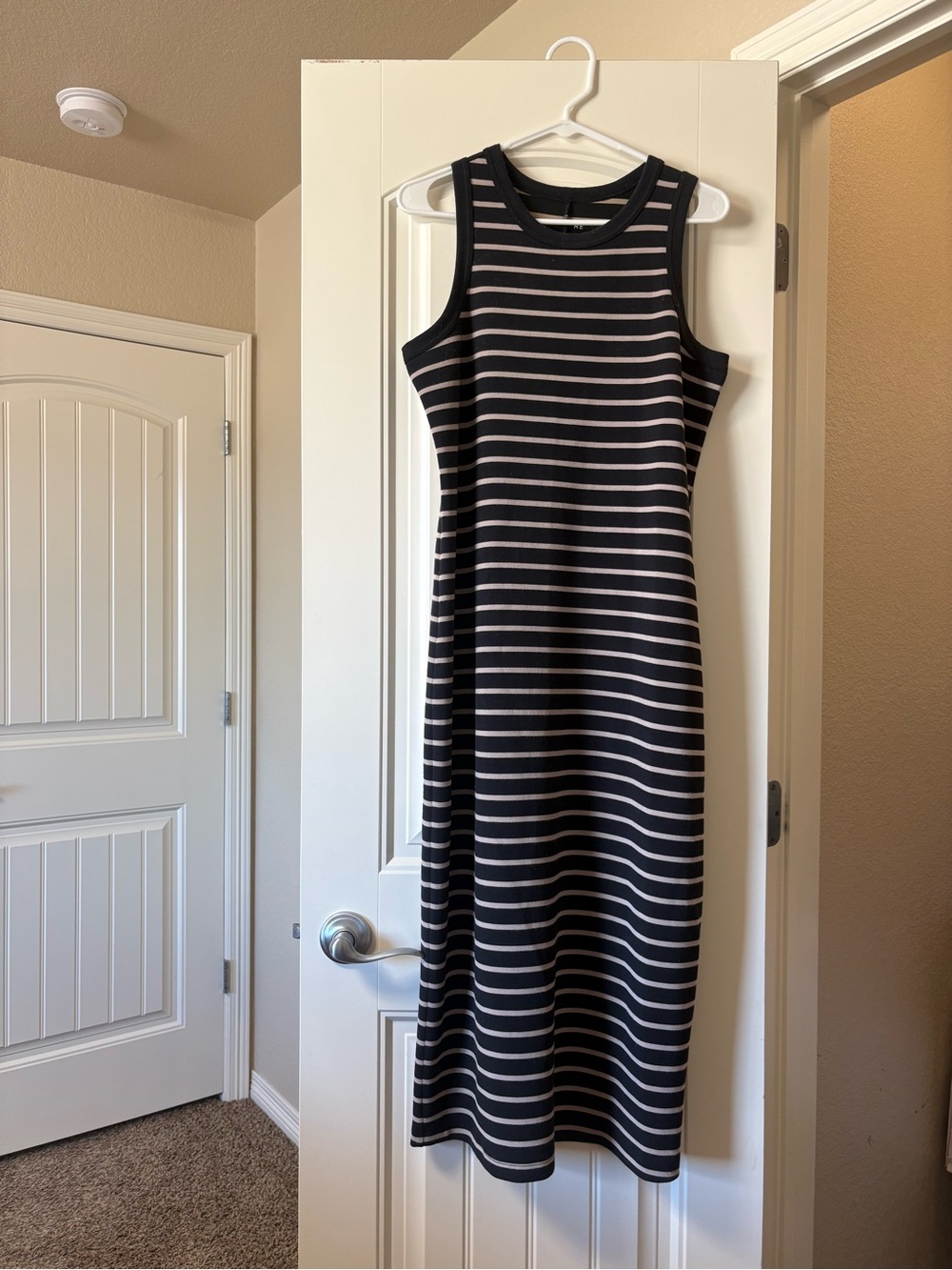 Recreation Striped Black and Tan Tank Midi Dress